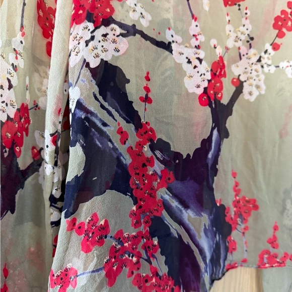 Vintage Silk Harari Floral Sheer Kimono Cardigan Tie Front / OSFM - Picture 5 of 10